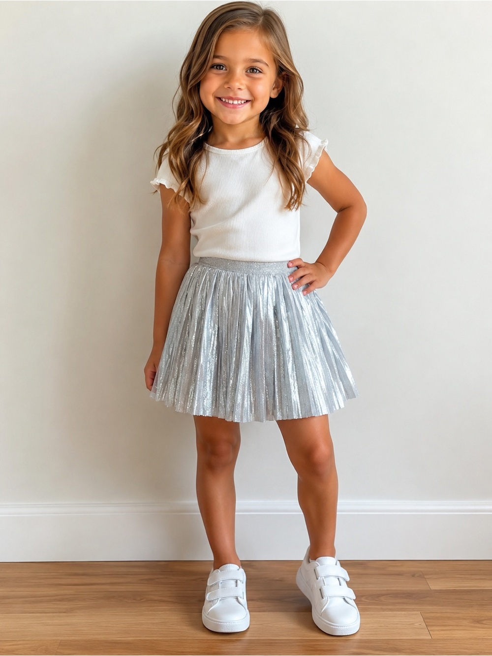 Epic Threads Silver Metallic Pleated Girls Skirt